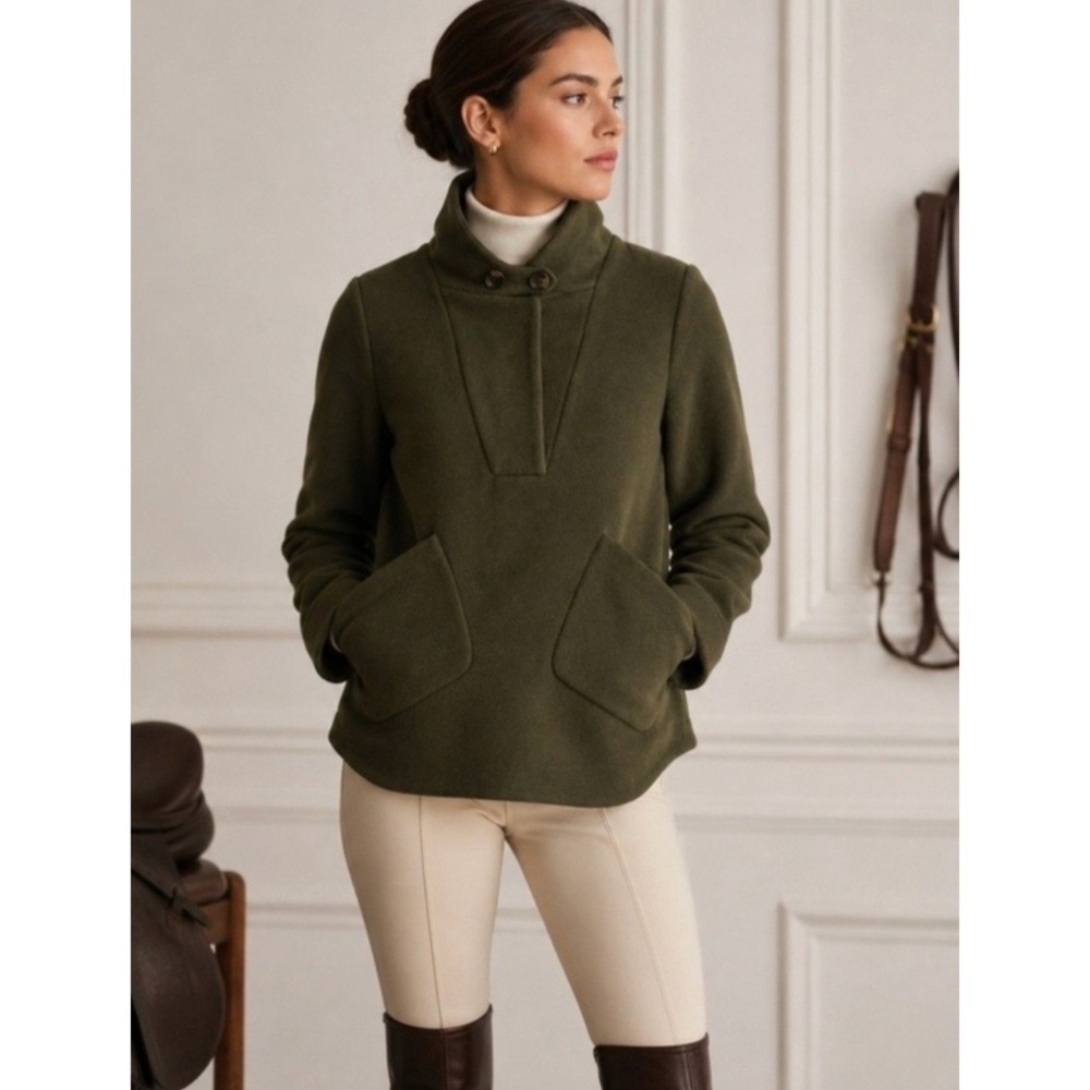 Tuckernuck Emerson Popover Jacket XXS Olive Green Wool Blend Equestrian Pullover